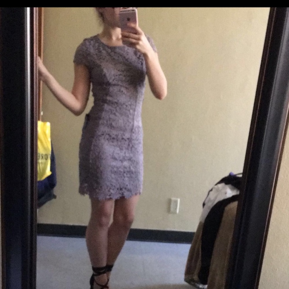 Lulus Gray Lace Open Back Dress